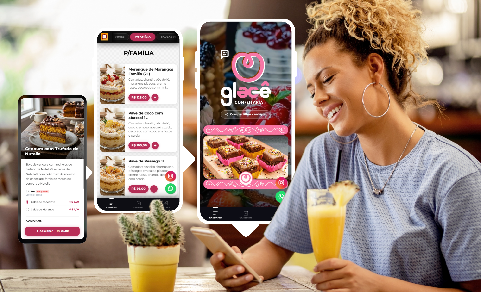 Painel do E-Menu Virtual mostrando cardápio digital de restaurante